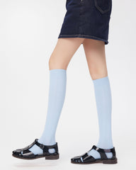 여성용 더블 니들 리버스드 니 슬림핏 양말 스타일리시