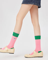 여성용 귀여운 핸드메이드 크루 양말 볼드 아이 자수 편안함