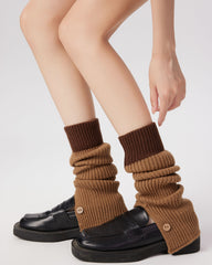 Womens Y2K Color Block Leg Warmers Button Detail Fashion Acrylic