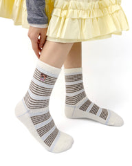 Women Crew Socks Embroidery Bear Series Fuzzy Warm Cozy Indoor Non Slip Socks