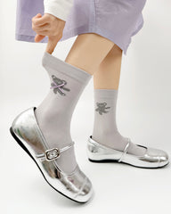 여성 크루 양말 리본 곰 시리즈 면 귀여운 자수 캐주얼 양말