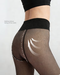 Women Sheer Black Fleece Lined Tights Fake Skin Warm Slimming Pantyhose