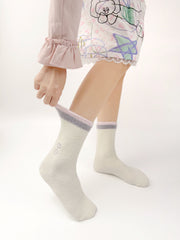 여성 크루 양말 보송보송하고 따뜻하며 포근한 면 소재, 부드럽고 귀여운 동물 자수