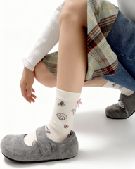 여성 크루 양말 버니 시리즈 면 귀여운 자카드 리본 캐주얼 양말