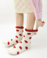 Women Crew Socks Shiny Star Polka Dot Series Fuzzy Warm Cozy Indoor Socks
