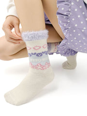 여성용 퍼지 크루 양말 아이스크림 색상 포근하고 따뜻한 실내용 수면 양말