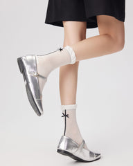 レディース クルー ソックス リボン フリル トリム レトロ シック 快適