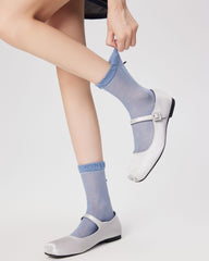 レディース クルー ソックス リボン フリル トリム レトロ シック 快適