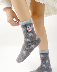 여성 크루 양말 반짝이는 별 도트 시리즈 보송보송하고 따뜻하며 아늑한 실내용 양말