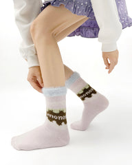 여성용 퍼지 크루 양말 아이스크림 색상 포근하고 따뜻한 실내용 수면 양말