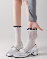 Women Crew Socks Ruffle Cuff Heel Label Chic Comfortable