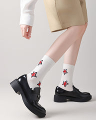 여성용 핸드 페인팅 스타 크루 양말 소프트 스트레치 디자인