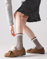 女款中筒襪子撞色滾邊羅紋棉質可愛休閒襪子