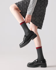 Women Crew Socks Contrast Trim Ribbed Cotton Cute Casual Socks