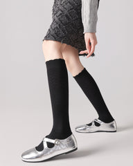 여성용 홀로우 아웃 니 하이 양말 우아한 통기성 디자인