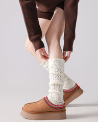 Women Crew Socks Hollow Out Knit Cotton Retro Slouch Socks