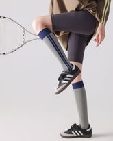 女款及膝襪 色塊條紋棉質運動襪