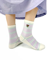 Women Crew Socks Embroidery Bear Series Fuzzy Warm Cozy Indoor Non Slip Socks