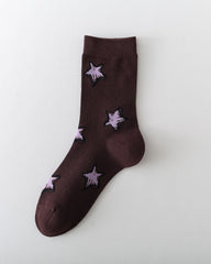 여성용 핸드 페인팅 스타 크루 양말 소프트 스트레치 디자인