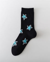 여성용 핸드 페인팅 스타 크루 양말 소프트 스트레치 디자인