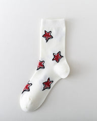 여성용 핸드 페인팅 스타 크루 양말 소프트 스트레치 디자인