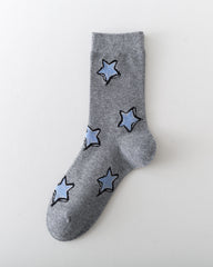 여성용 핸드 페인팅 스타 크루 양말 소프트 스트레치 디자인