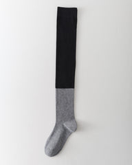 여성 니하이 양말 그레이 화이트 대비 코튼 캐주얼