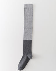 여성 니하이 양말 그레이 화이트 대비 코튼 캐주얼