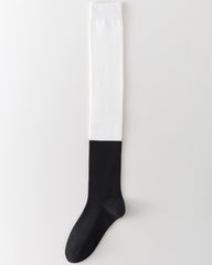 여성 니하이 양말 그레이 화이트 대비 코튼 캐주얼