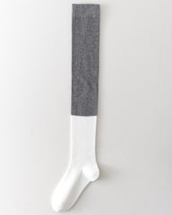 여성 니하이 양말 그레이 화이트 대비 코튼 캐주얼