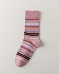 여성 빈티지 스트라이프 크루 양말 레트로 컬러풀 디자인 소프트