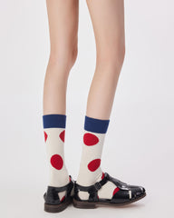 レディース ヴィンテージ水玉クルーソックス レトロ ソフト コンフォート