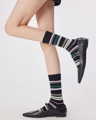 여성 빈티지 스트라이프 크루 양말 레트로 컬러풀 디자인 소프트