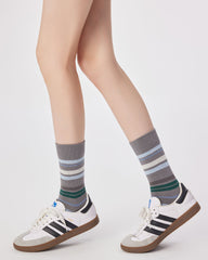 여성 빈티지 스트라이프 크루 양말 레트로 컬러풀 디자인 소프트
