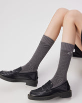 Women Crew Socks Soft Fleece Pin Embroidery Warm Comfortable