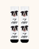 大人用カスタム犬顔クルーソックス パーソナライズペット写真ソックス ペット好きへのギフト ブラックトゥ