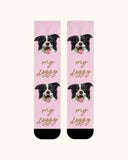大人用カスタム犬顔クルーソックス パーソナライズペット写真ソックス ペット好きへのギフト ブラックトゥ