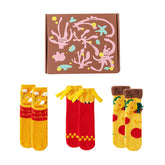 禮盒套裝 女士中筒襪子 趣味漢堡系列 搞笑毛絨加厚保暖柔軟襪子