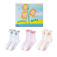 선물 박스 세트 여성 크루 양말 작은 요정 레이스 두꺼운 따뜻한 귀여운 미끄럼 방지 양말