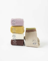 禮盒套裝女款中筒襪子絨毛保暖舒適棉質柔軟可愛動物刺繡