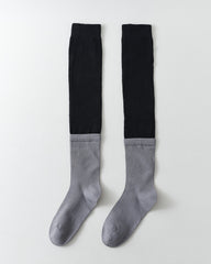 여성용 무릎 길이 양말 그레이 블랙 대비 골지 코튼 캐주얼