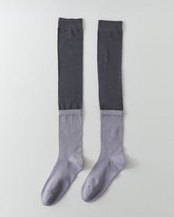 여성용 무릎 길이 양말 그레이 블랙 대비 골지 코튼 캐주얼