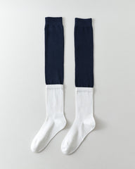 여성용 무릎 길이 양말 그레이 블랙 대비 골지 코튼 캐주얼