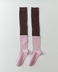 여성용 무릎 길이 양말 그레이 블랙 대비 골지 코튼 캐주얼