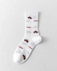 女款中筒襪子 可愛臘腸犬系列 棉質網眼透氣襪子