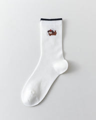 女款中筒襪子 可愛臘腸犬系列 棉質網眼透氣襪子