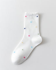 女款中筒襪子 白色棉質 彩色星星系列 可愛卡哇伊休閒襪子