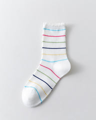 女款中筒襪子 白色棉質 彩色星星系列 可愛卡哇伊休閒襪子