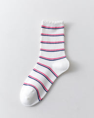 女款中筒襪子 白色棉質 彩色星星系列 可愛卡哇伊休閒襪子