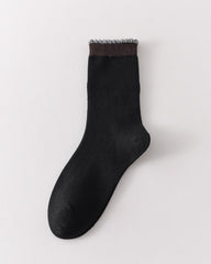 여성 크루 양말 대비 트림 골지 면 귀여운 캐주얼 양말